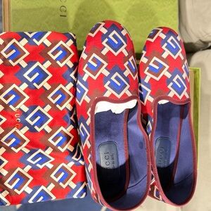 Gucci Red and Blue Geometric Loafers new authentic